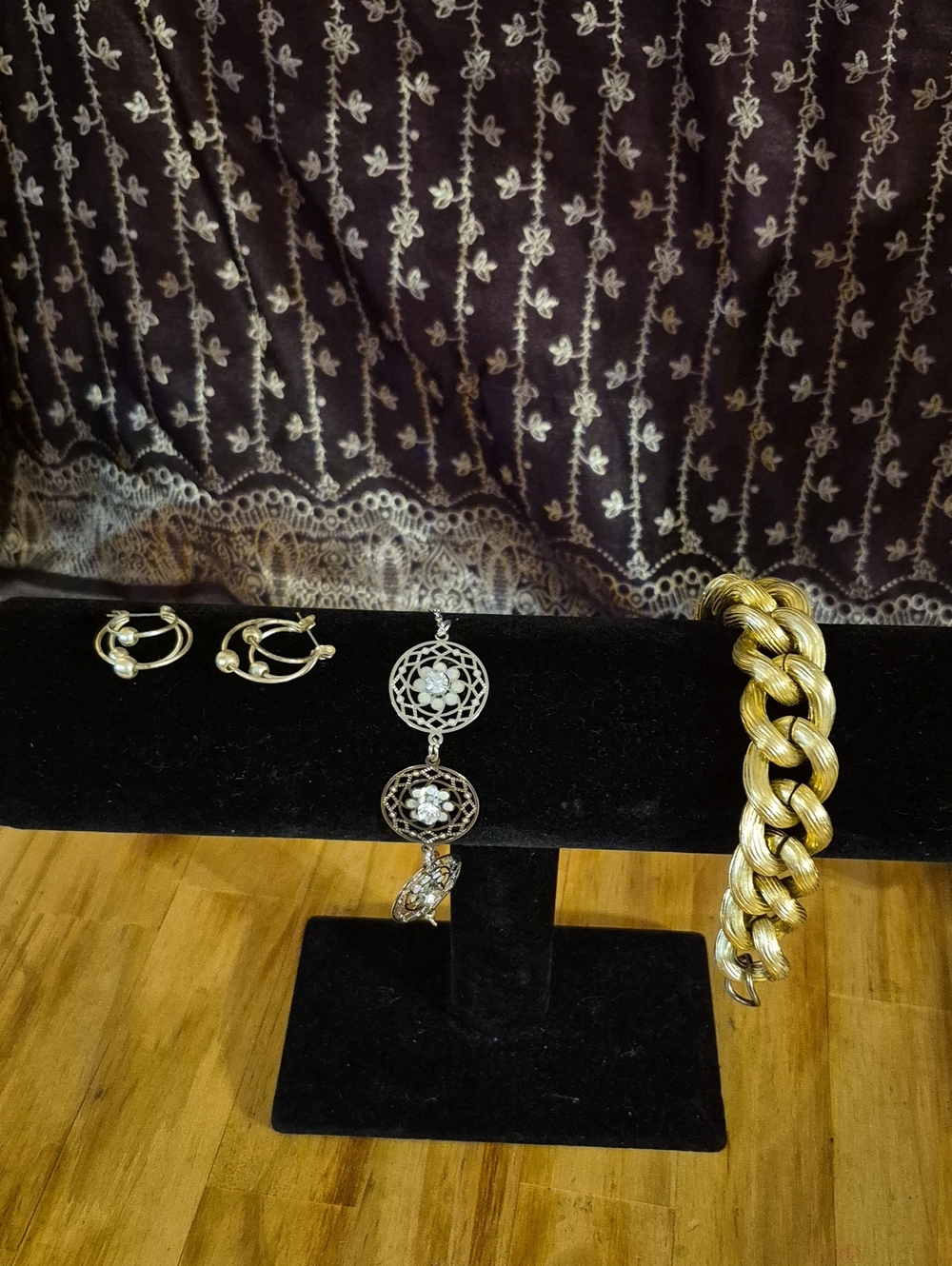 Gold-Tone Chunky Link Bracelet, Anklet, And Earrings